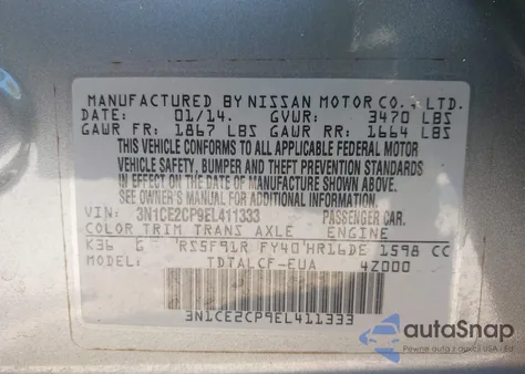 2014 Nissan Versa Note S (Sr) from USA, damaged, VIN 3N1CE2CP9EL411333